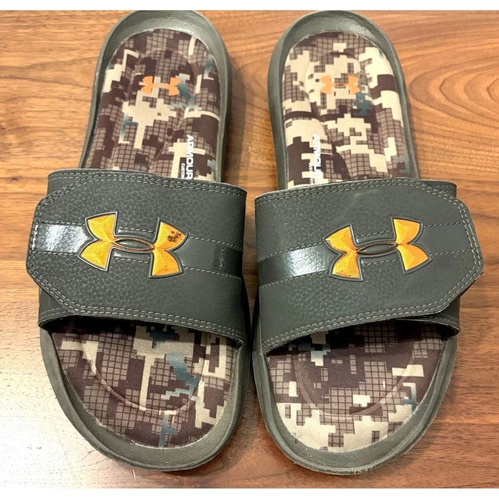 Under Armour Ignite Realtree Camo Slides Mens 12 Orange Logo Sandals 1226760-235
